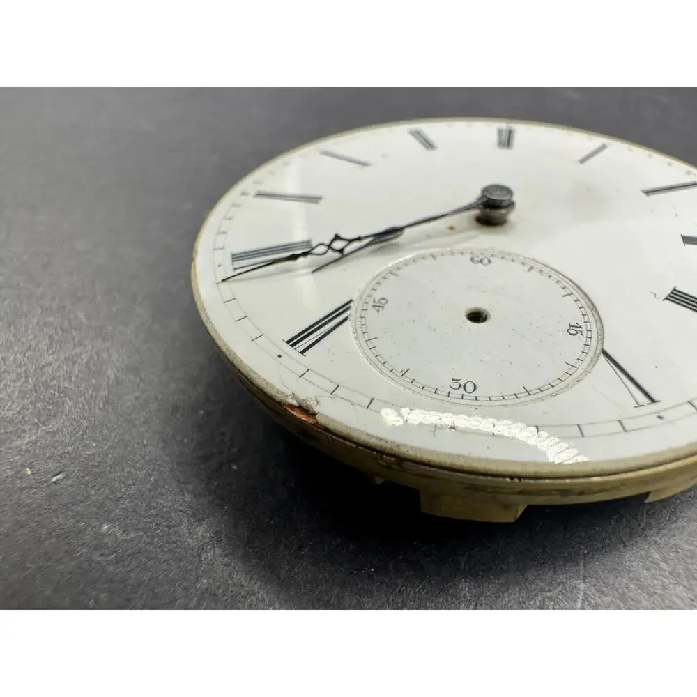 Vintage Unsigned European Pocket Watch White Dial Movement For Parts / Repair